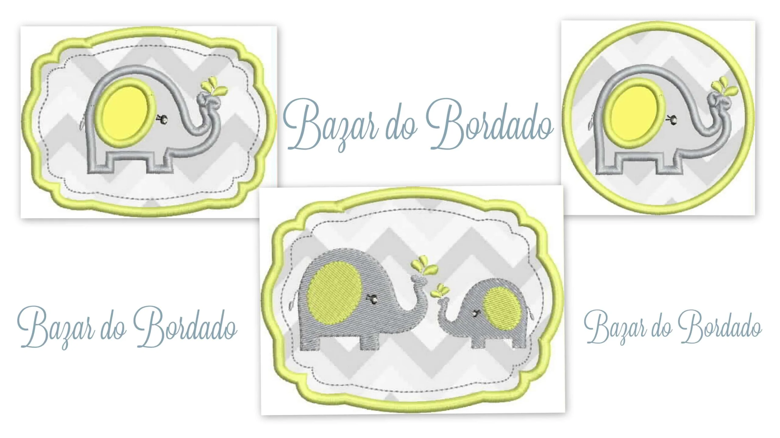 Elefantes Matrizes de Bordado - Elefantinhos + Moldura - Imagem 1