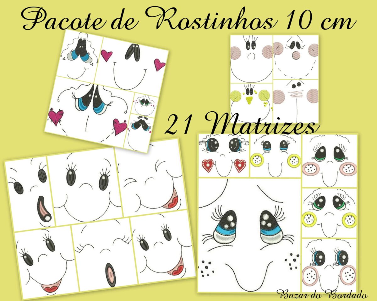 Matrizes de Bordado - Pacote 21 Matrizes Rostinhos - Image 1