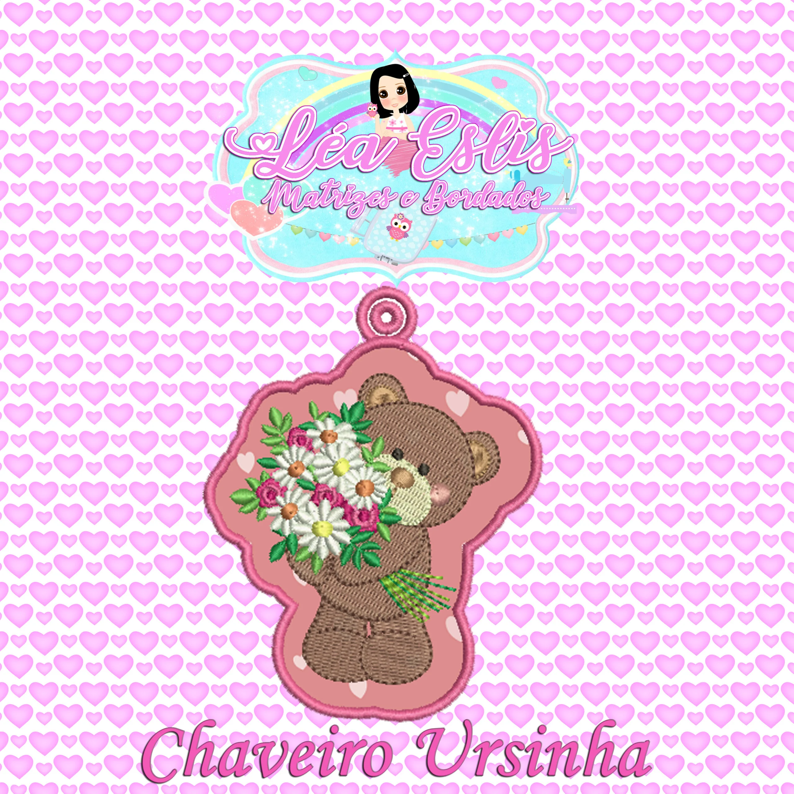 Matrizes de Bordado - Ursinha com flores - Image 3