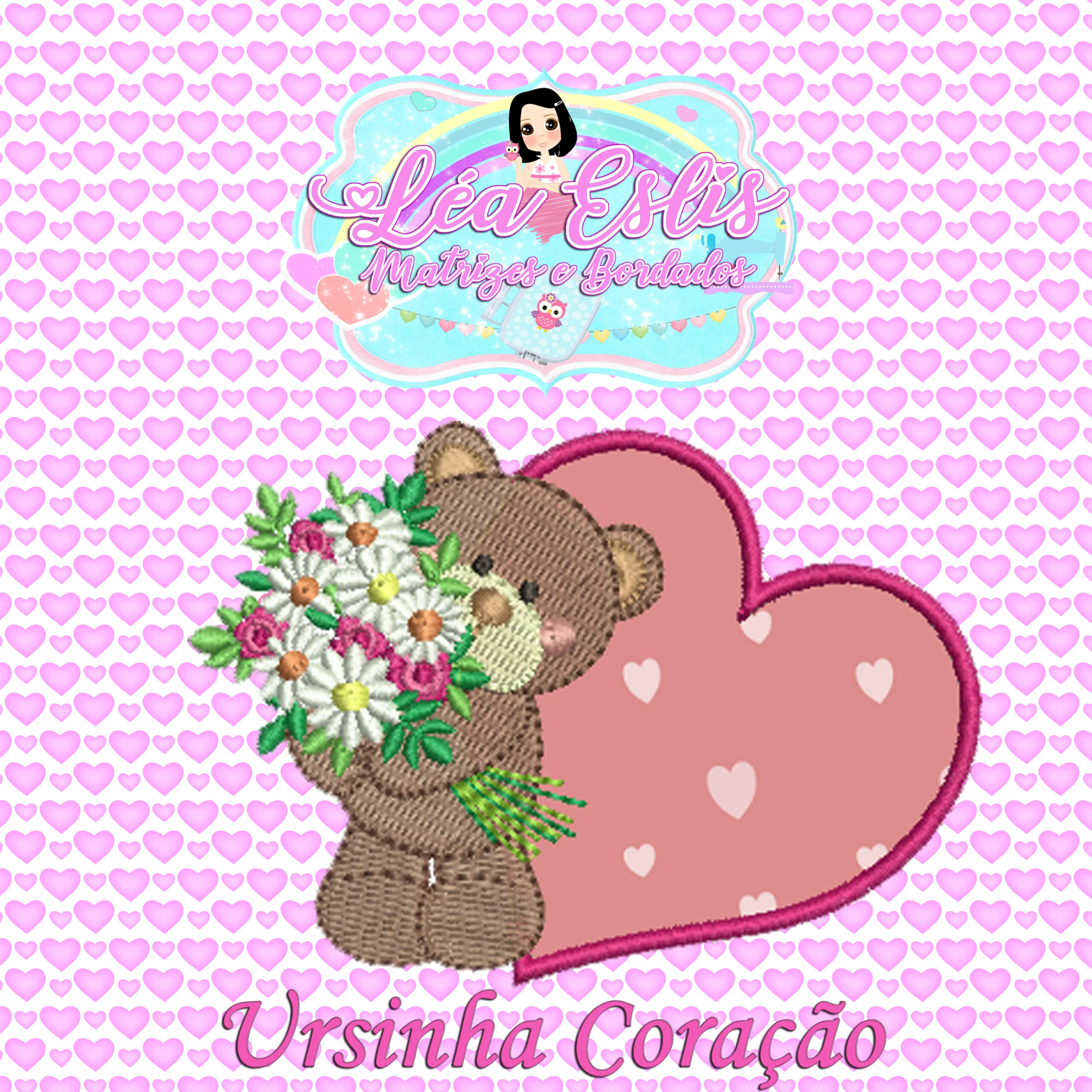 Matrizes de Bordado - Ursinha com flores - Image 1