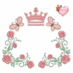 Matriz de bordado moldura rosinhas e borboletinha aplique