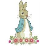 Matriz de bordado Coelho Peter Rabitt com flores