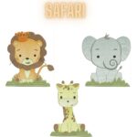 Matriz de bordado animais de safari leao girafa e elefante