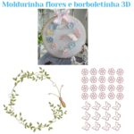 Matriz de bordado moldurinha com flores e borboletinha 3D
