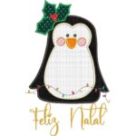 Matriz de bordado pinguim e luzes de natal aplique