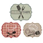 Matriz de bordado trio Gourmet na moldura aplique