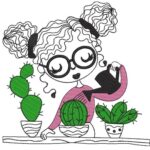 Matriz de bordado menina regando cactus