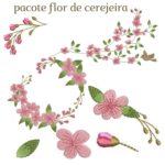 Matriz de bordado kit berço flor de cerejeiras passarinho