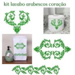 Matriz de bordado pacotinho kit lavabo coração em arabescos