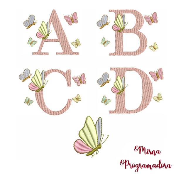 matriz de bordado - alfabeto borboletas