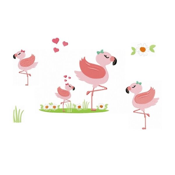 Matriz De Bordado Flamingo com filhote para bordar Coleção Pacotinho