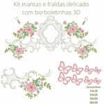 Matriz de bordado Kit Mantas e fraldas guirlanda com borboletas 3D