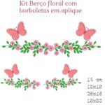 Matriz de bordado Barrado com borboletas em aplique