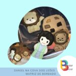 Daniel na cova dos leões – página completa para livro sensorial matriz de bordado