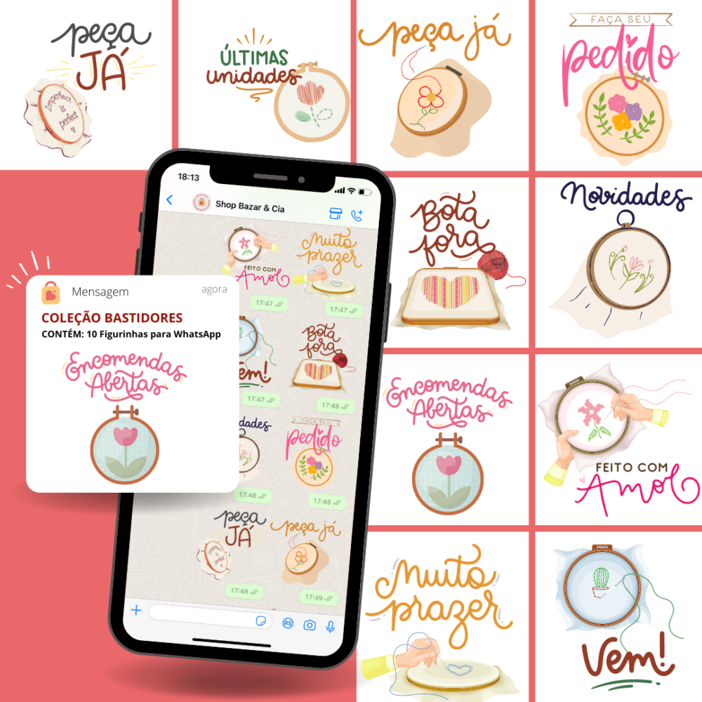 Figurinhas para WhatsApp | Coleção Bordado à Mão