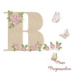 Matriz de Bordado Alfabeto Jardim Flores Borboletas - Imagem 4