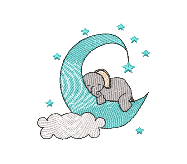 Matriz de Bordados de elefantinho dormindo na lua em pontos leves