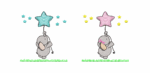 Matriz de bordados de elefantinhos segurando um balão em forma de estrela, matriz em pontos leves