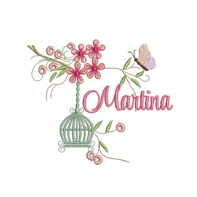 matriz-de-bordado-nome-martina-na-gaiola-com-flores-e-borboletas-para-bordar
