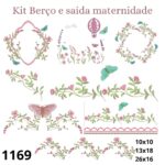 Matriz de bordado kit barrado floral e borboletas