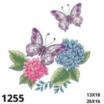 Matriz de bordado barrado hortensias e borboleta