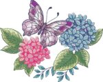 Matriz de bordado barrado hortensias e borboleta - Image 2