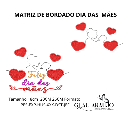 MATRIZ DE BORDADO DIA DAS MÃES MATRIZ OTIMIZADA TAMANHOS 18CM-20CM-26CM Este é um produto digital que é disponibilizado para DOWNLOAD logo após a comprovação do pagamento. Os arquivos encontram-se em pasta compactada(ZIP), sendo necessário descompactar. Os mesmos são compatíveis com vários tipos e modelos de máquinas, com os seguintes formatos : FORMATOS PES-XXX-JEF-EXP-TXT-DST-HUS