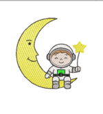 Matriz de bordado infantil astronauta sentado na lua em pontos leves