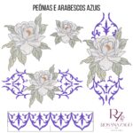 PEÔNIAS E ARABESCOS AZUIS