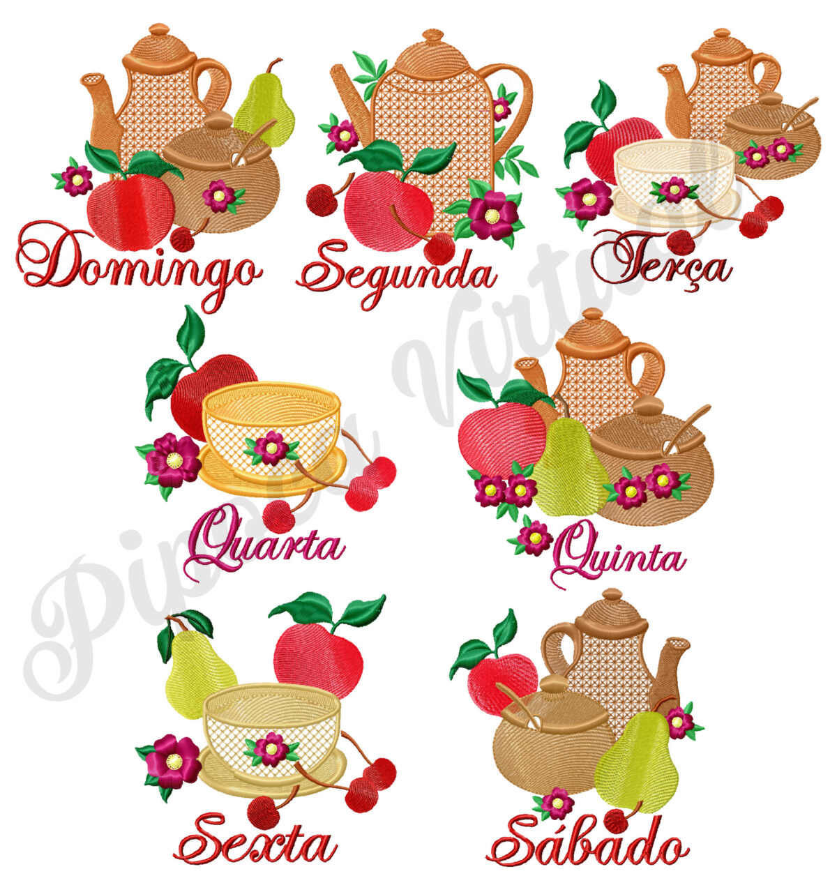Semaninha Bule, Frutas.. 7 Matrizes de Bordados Cod05 - Image 1