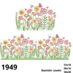 Matriz de bordado prado silvestre cor de rosa e borboletas
