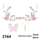 Matriz de bordado moldura floral e borboletinha 3D