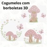 Matrizes de bordado coleção cogumelos com borboleta 3D - Imagem 2
