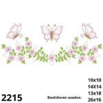 Matriz de bordado barrado floral e borboletinhas