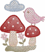 Matriz para Bordado Cogumelo e Pássaro - Image 2
