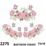 Matriz de bordado kit barrado floral de rosas na grade
