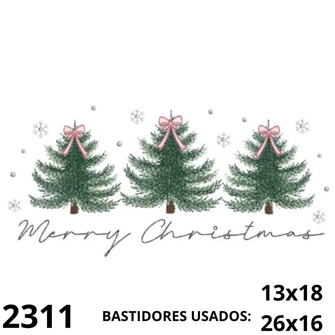 2311 Matriz de bordado barrado de arvores natalinas com laçinho - Imagem 1