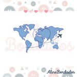 Matriz de Bordado Viagem World Trip - Mapa Mundi com Avião