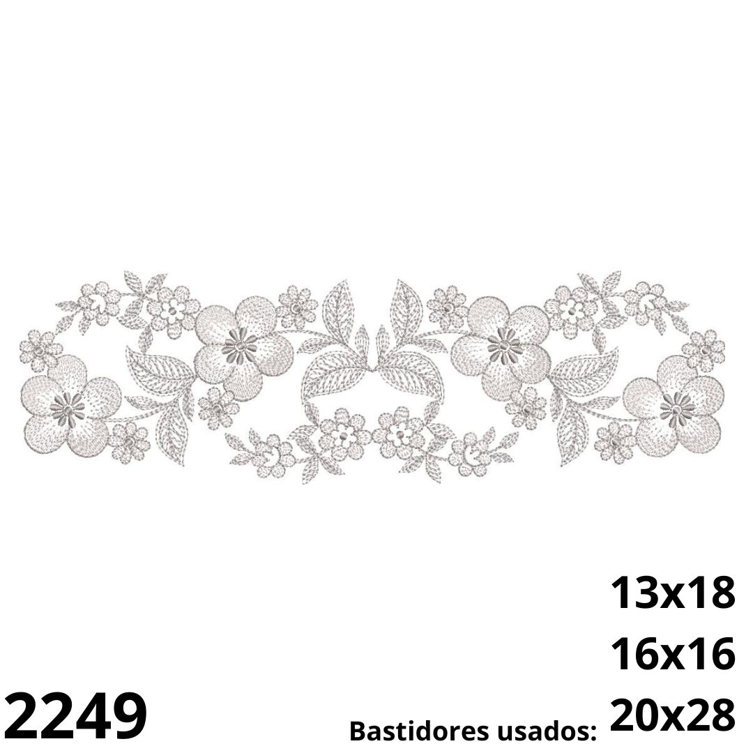 001 Matriz de bordado barrado floral em ponto riscado - Imagem 1