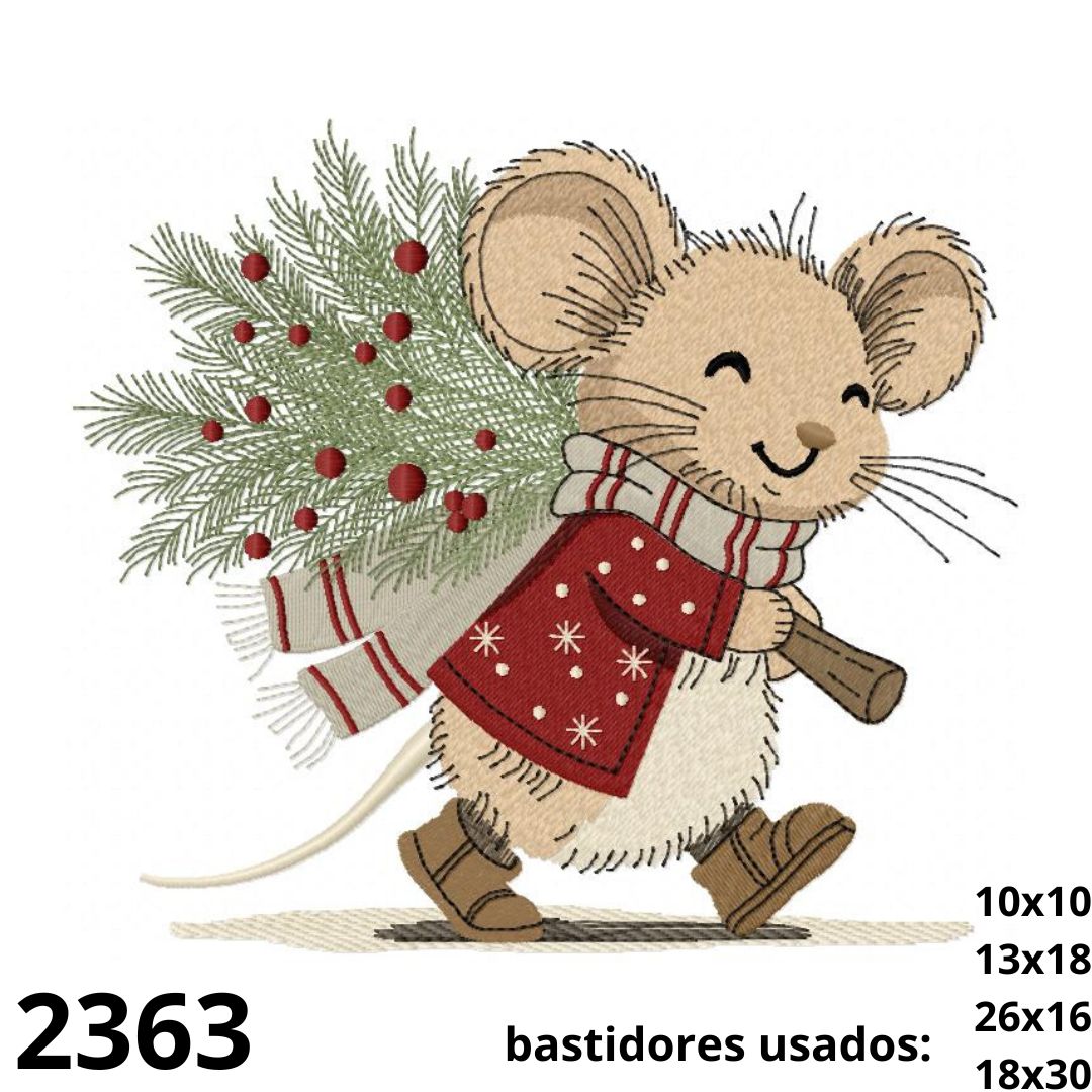 18x20 Matriz de bordado ratinho e arvore natalina - Imagem 1