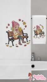 Matriz de bordado arabescos de Menina sentada no banco da praça - Image 3