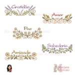 Matrizes de Bordado - Coleção Barrado Arabesco Flores e Palavras