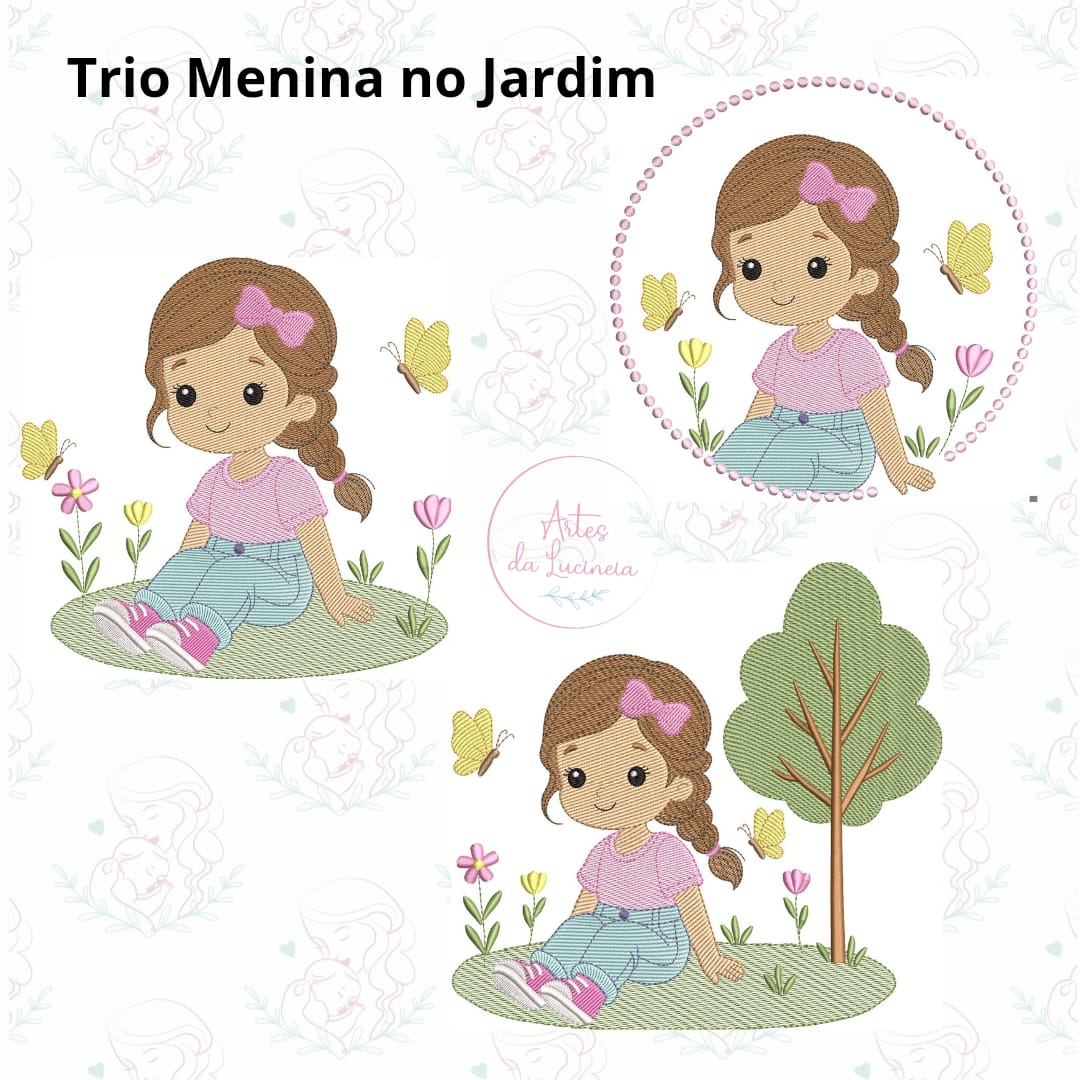 CAPA Matrizes de Bordado Trio Menina no Jardim - Image 1
