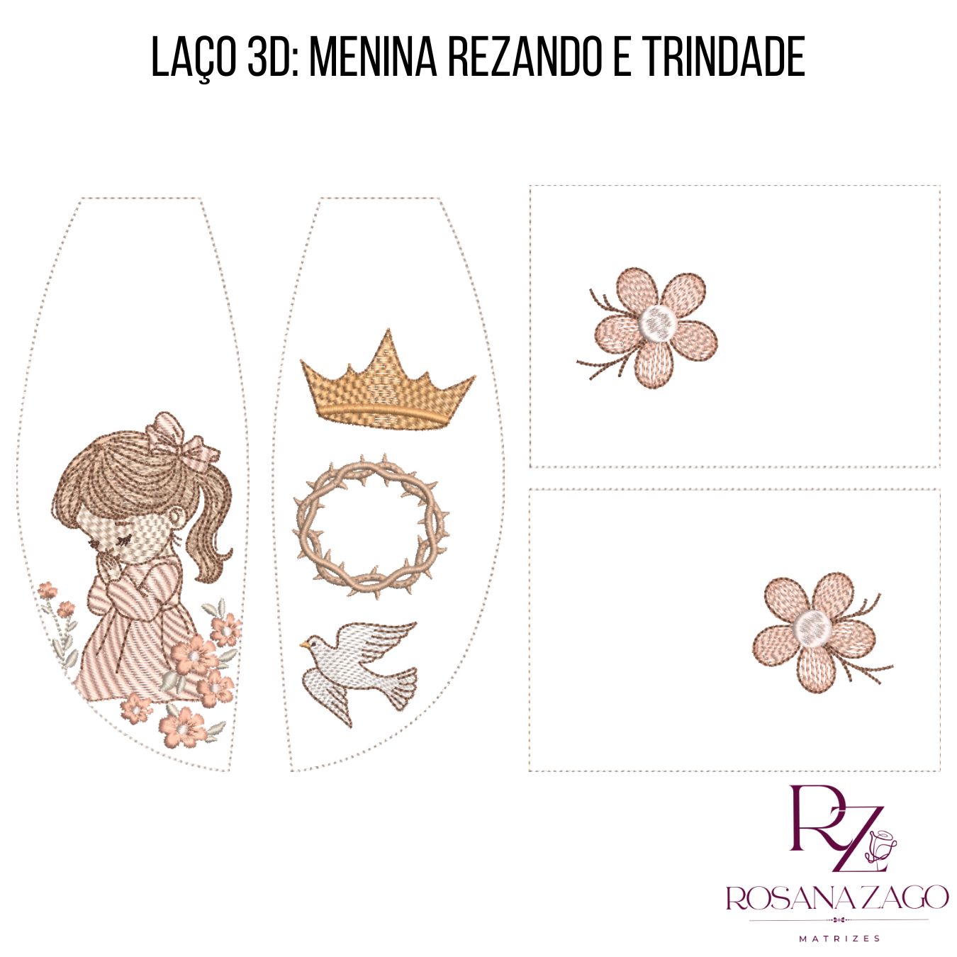 LAÇO 3D APARECIDA INFANTIL LAÇO 3D: MENINA REANDO e TRINDADE - Imagem 1