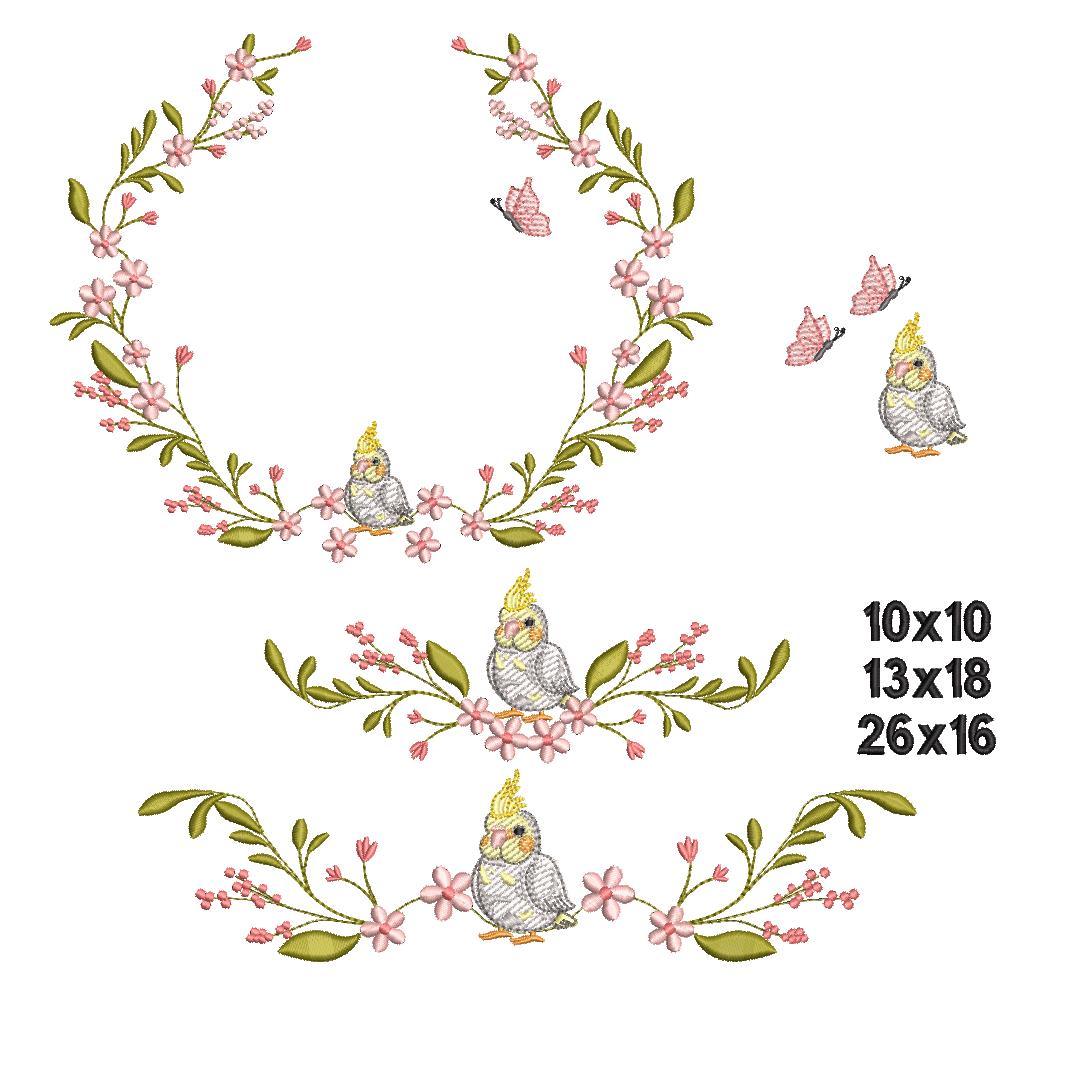 brasao-piriquito Matriz Moldura flores PassaroBorboleta - Image 1