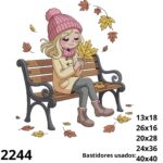 Matriz de bordado arabescos de Menina sentada no banco da praça