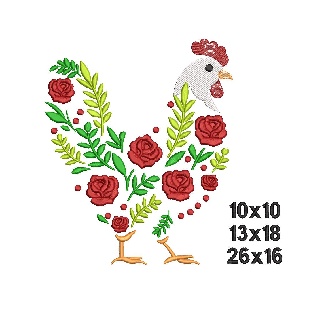 galinha floral rosas Matriz Galo Floral Rosas - Imagem 1