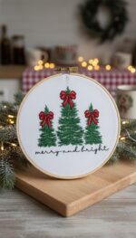 Matriz de bordado barrado de arvores de natal e laços - Image 2