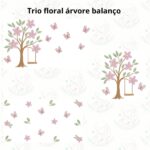 Matrizes de bordado trio floral árvore balanço - Imagem 8