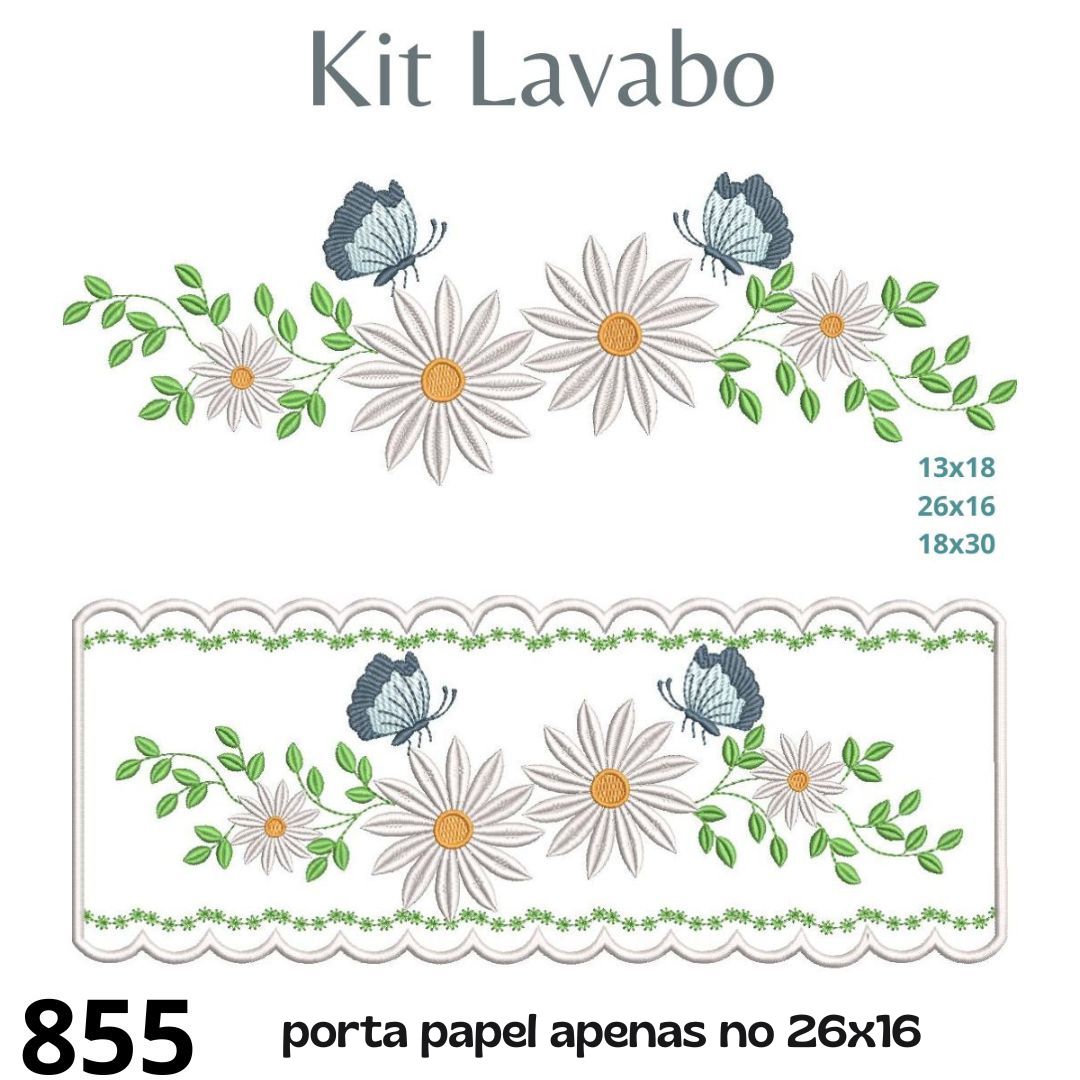 Tat' Arts Matriz de bordado kit lavabo margaridas + porta papel higienico - Imagem 1